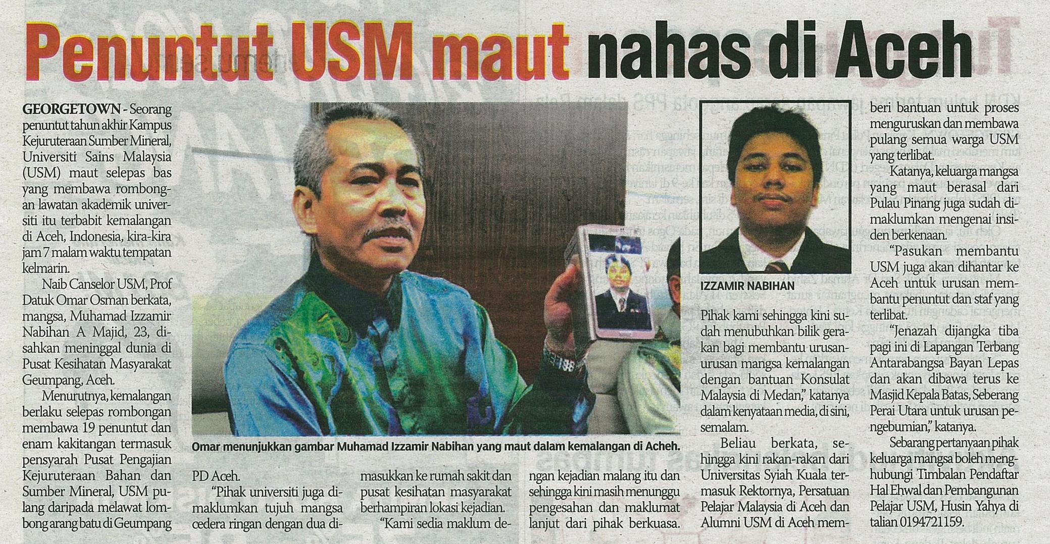 13 Mac 2015 Penuntut USM maut nahas di Aceh S.Harian