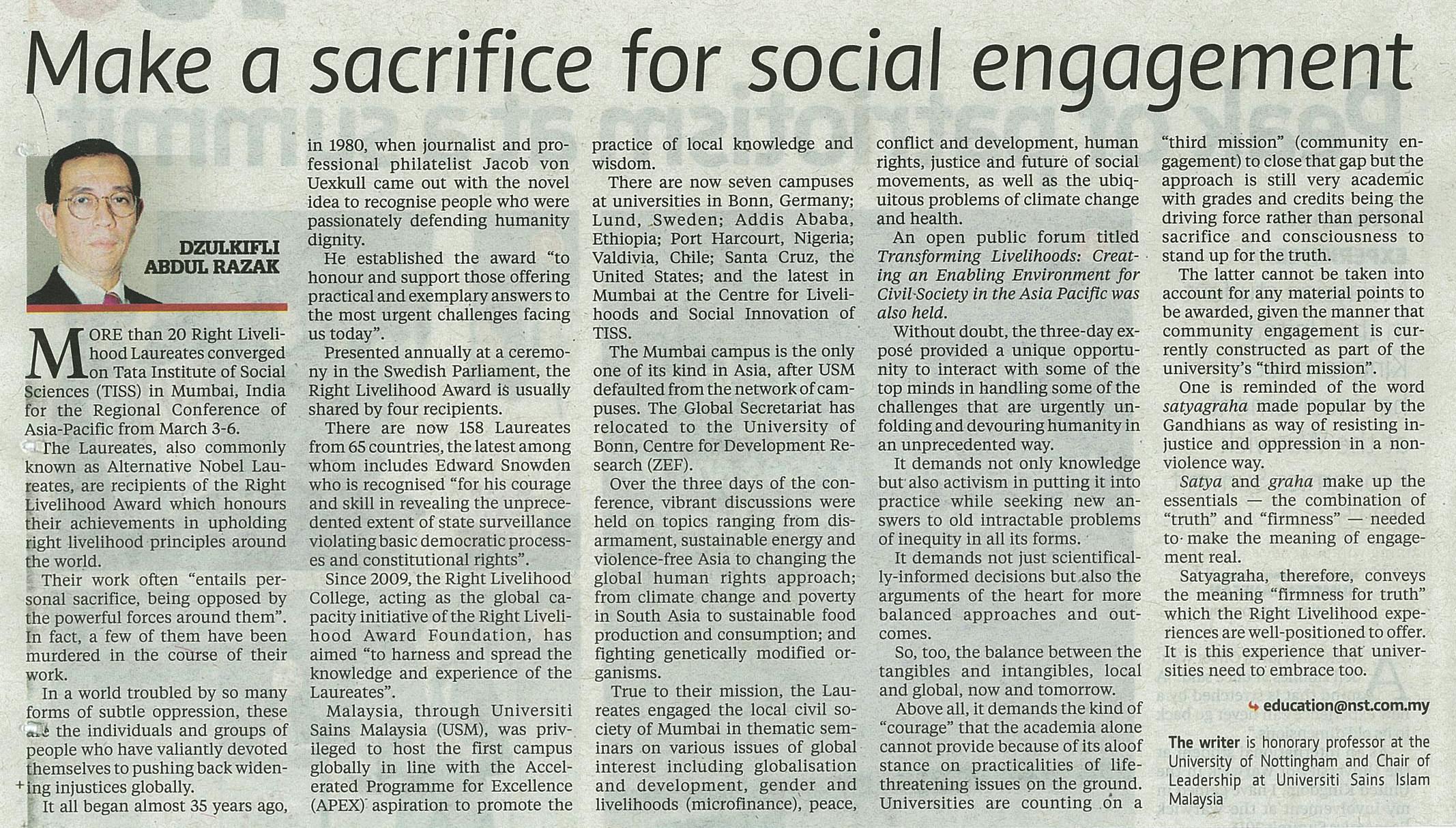 15 Mac 2015 Make a sacrifice for social engagement NSUNT