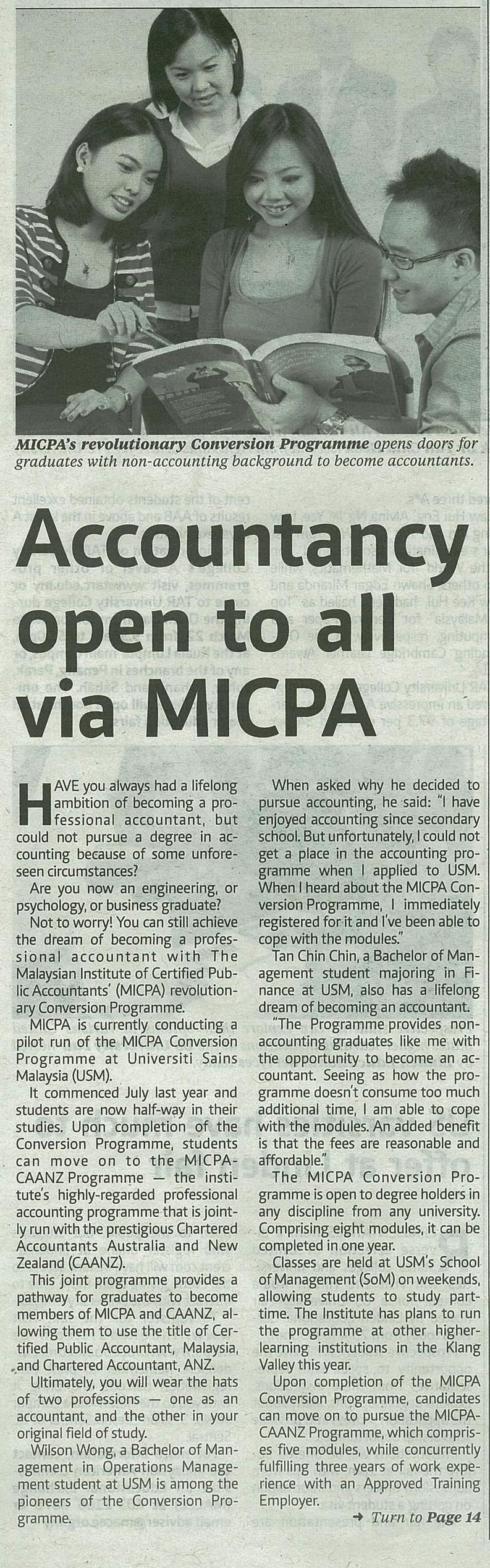 1 Mac 2015 Accountancy open to all via MICPA NSUNT