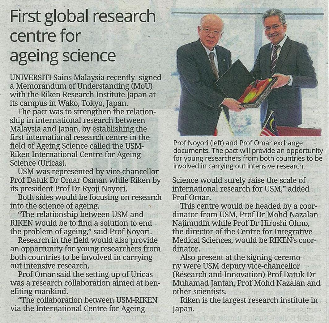 22 Mac 2015 First global research centre for ageing science The Sunday Star