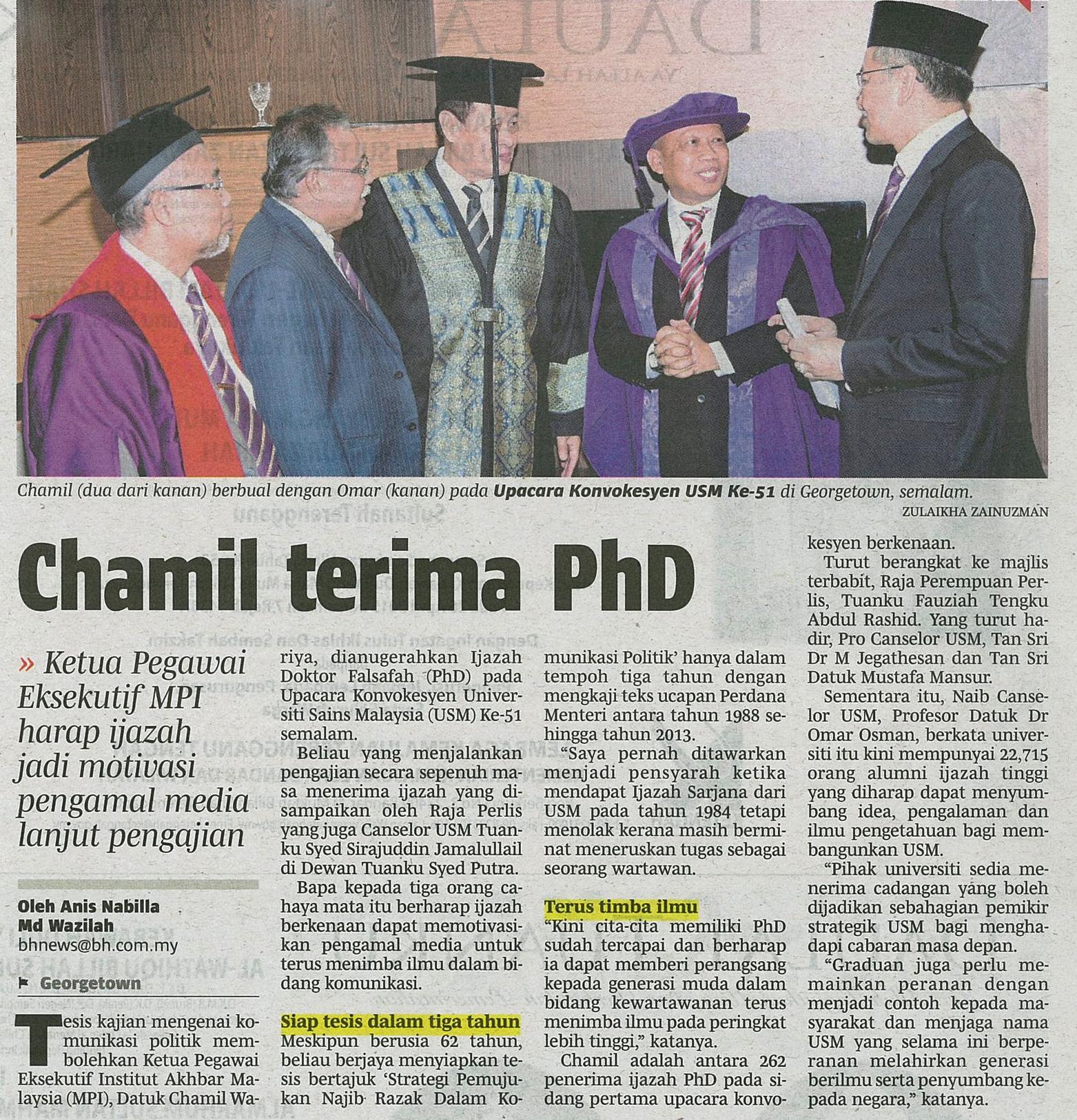 26 April 2015 Chamil terima PhD B.Harian