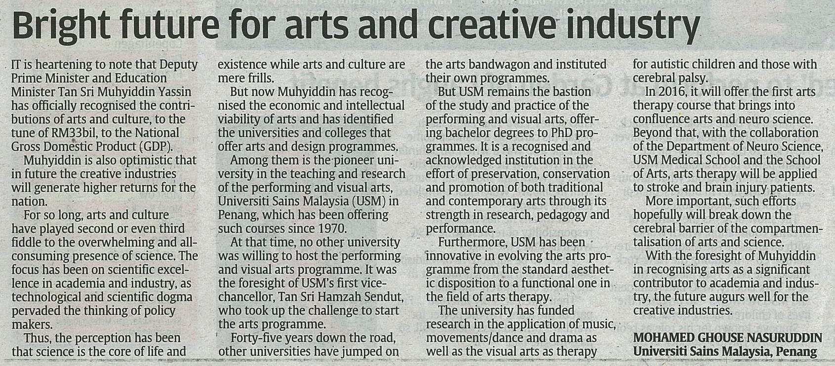 27 Mac 2015 Bright future for arts and creative industry The Star