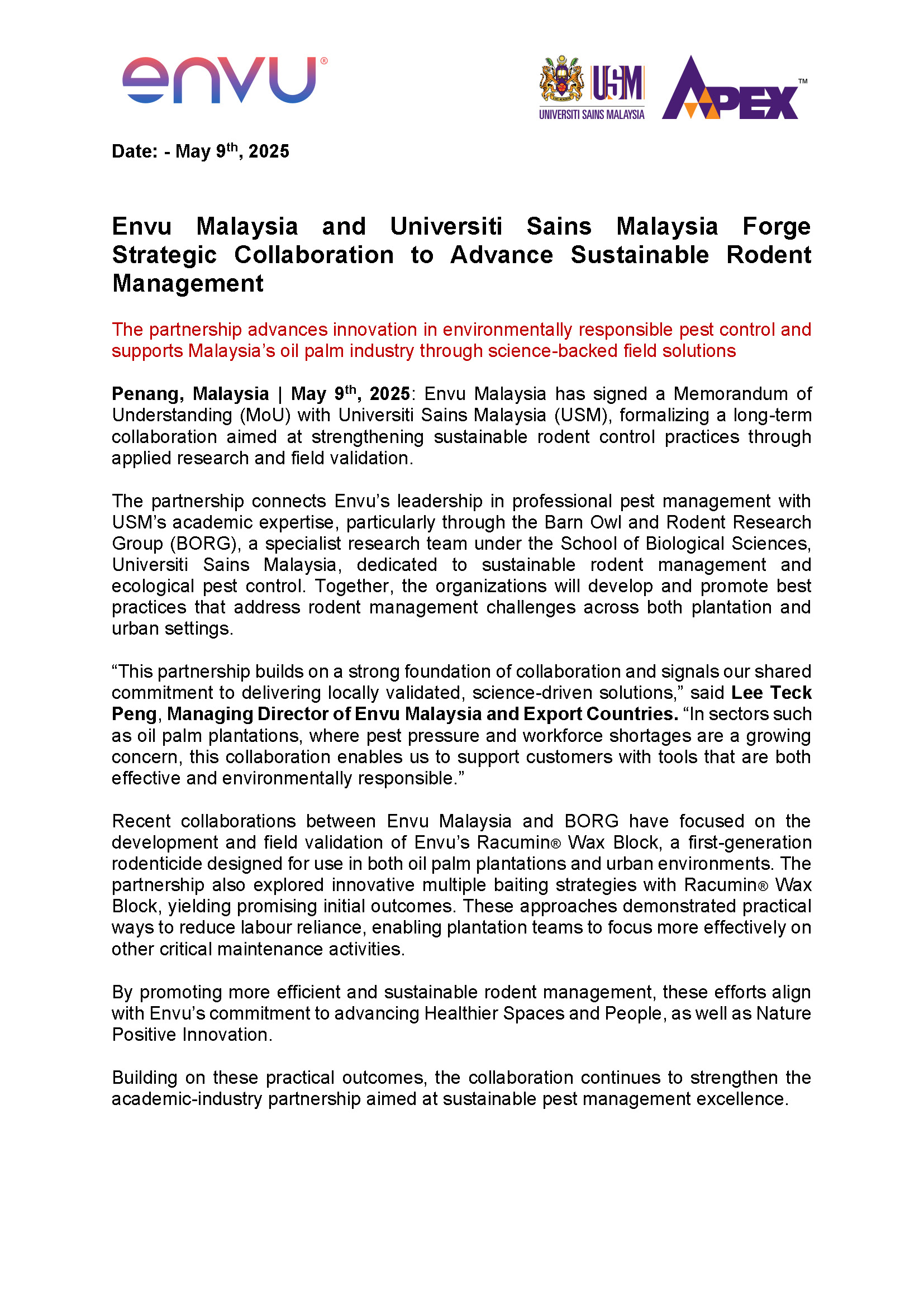 Press Release EnvuMY and Universiti Sains Malaysia 9 May 2025 Page 1