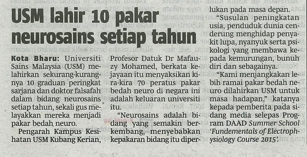 12 Jun 2015 USM lahir 10 pakar neurosains setiap tahun B.Harian