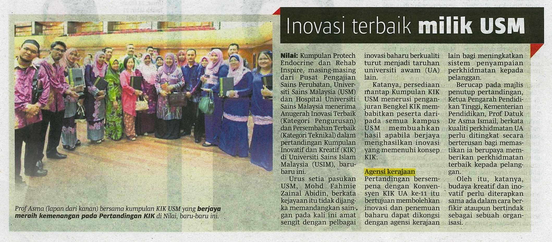 14 Mei 2015 Inovasi terbaik milik USM B.Harian