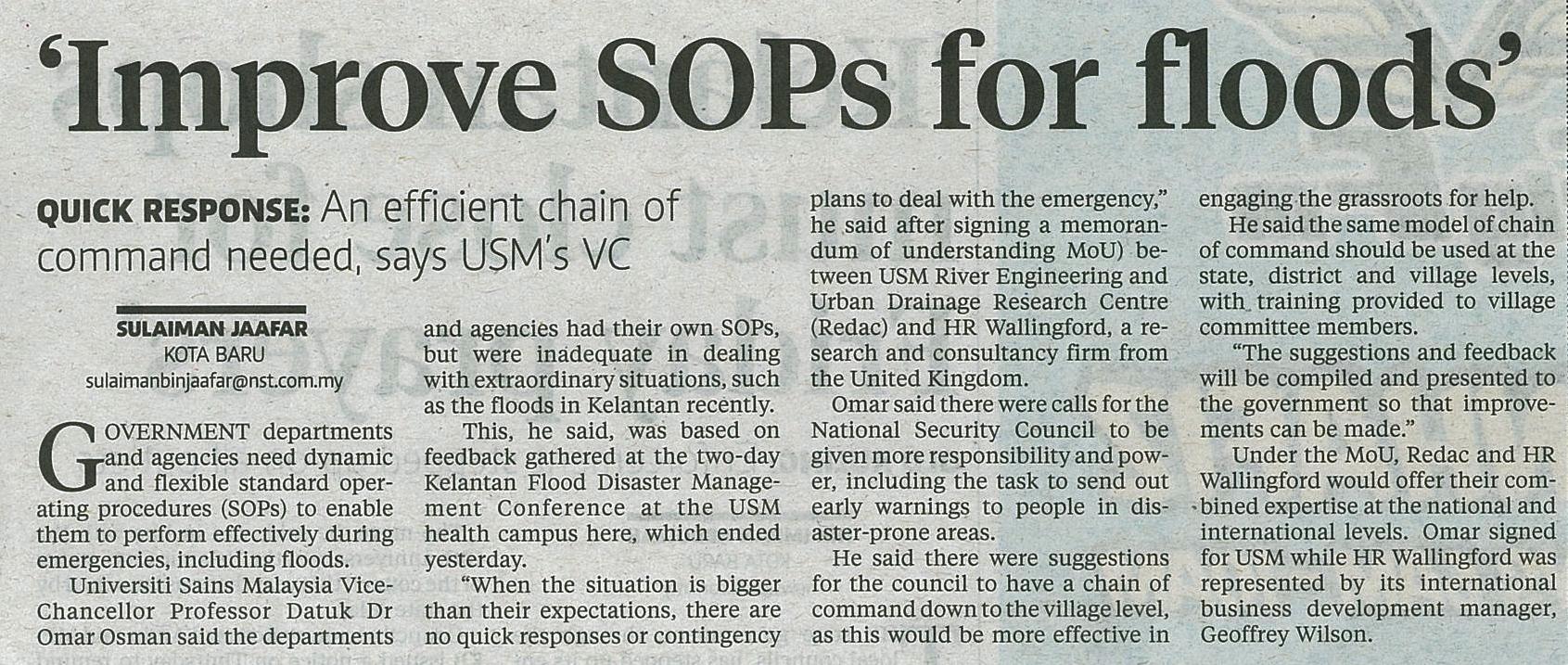 16 Februari 2015 Improve SOPs for floods NST
