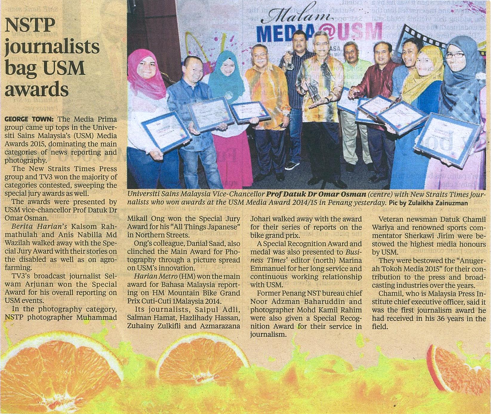 21 Mei 2015 NSTP journalists bag USM awards NST