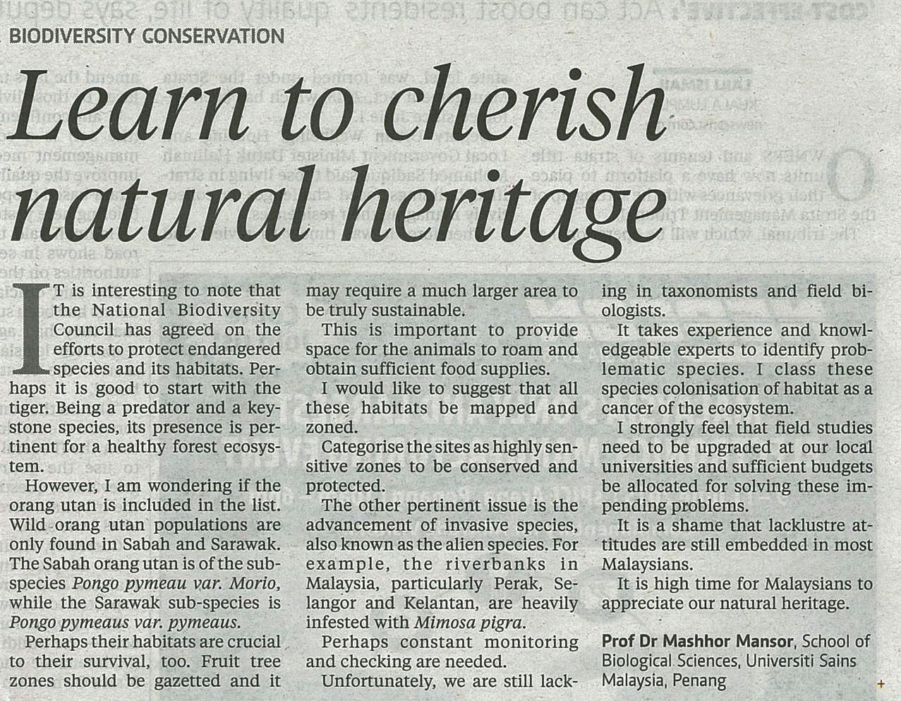 9 Jun 2015 Learn to cherish natural heritage NST